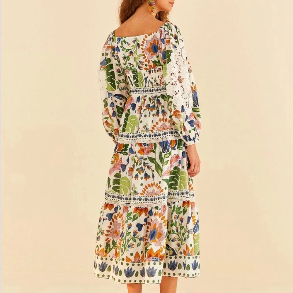 🌺🎉HP🎉🌺 NWOT Farm Rio Summer Garden Lace Midi Dress - Picture 4 of 16